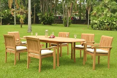 7 Pc Dining Teak Set Garden Outdoor Patio Furniture Napa Stacking 117  Oval Tabl • $3611