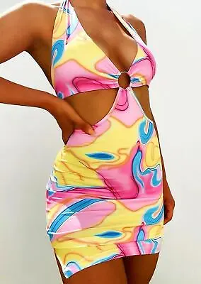 Lily Lulu🌼chelby Pink Cut Out Halter Neck Bodycon Mini Dress🌼sz 8 Or 10 #tub • £9.99