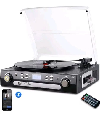 Giradischi Bluetooth Con Altoparlanti - Radio FM, Registrazione Vinile To MP3, USB/SD | Design Retrò In Legno - Foto 10