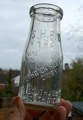 Milk Bottle Lovely Early Southwick Hill Farm Dairy ( Patent Top ) 1/2 • £8.99