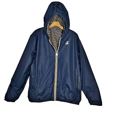 K-Way Reversible Hooded Jacket XXL Mens Quiet Luxury Navy W Wave Print Reverse • $79.95