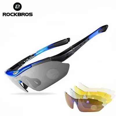 ROCKBROS Sports Sunglasses 5 Lens Cycling Eyewear Polarized Glasses UV400 Blue • $15.99