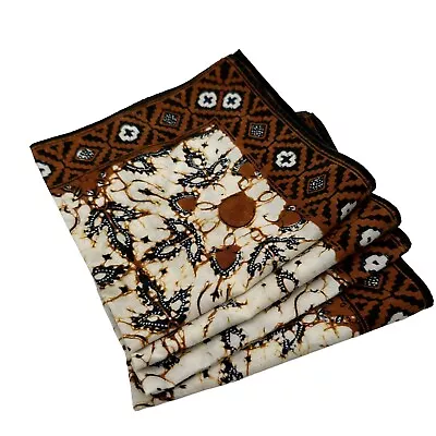 Set Of 4 Vintage Batik Cloth Napkins Brown Table Linen Napkins 12x12 • $19.90