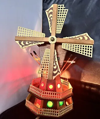 Vintage 1960’s Wooden Windmill Music Box & Lights 12” Made In HOLLAND • $56.83