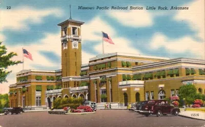 Postcard-Missouri Pacific Railroad Station Little Rock Arkansas Linen  1415 • $7.79