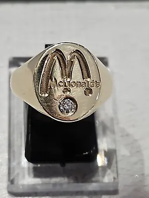 9ct Yellow Gold Bespoke McDonald's Diamond 💎 Signet Ring Size P 1/2 ! • $740.83