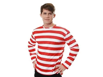 Halloween Red & White Adults Striped Jumper - Adult Red Mens Fancy Dress Costume • £9.50