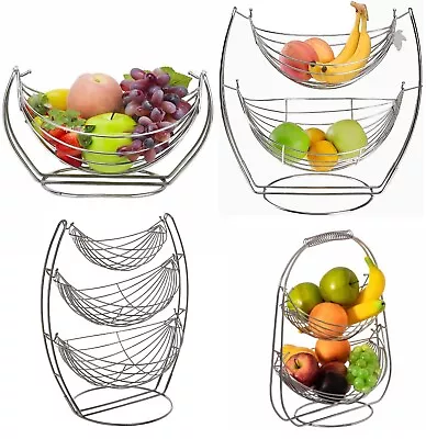 Swinging Fruit Vegetable Bowl Basket Rack Storage With Stand Holder Hammock • £6.89