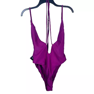 Zaful Plunge One-piece Adjustable Straps Swimsuit In Maroon - Size Large • $15
