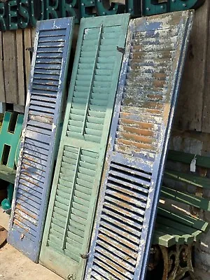 19th Century Louvered Victorian House Shutters Old Green Blue Paint 64 X 17.25 • $85