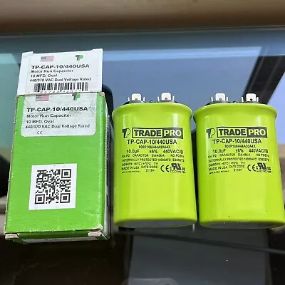 Lot Of 2 TradePro TP-CAP-10/440USA Motor Run Capacitor 10 MFD Oval 440/370 • $19.99