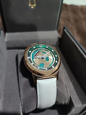 Bulova Accutron II Alpha 97A111 Men's Watch White Leather Strap And Green Dial   • £400
