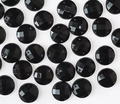 30 Black Round 14mm Faceted Acrylic Rhinestones/gems/jewelssew On • £3.79