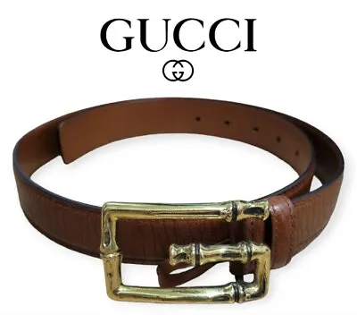 GUCCI Leather G Buckle Bamboo Belt Size 80/32 Brown Gold 114637 Men USED • $206.51