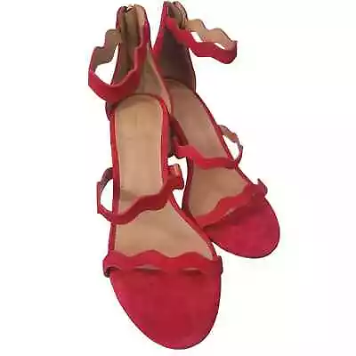 J By J Crew 6.5 Red Leather Ankle Heel Pumps Open Toe Strappy  • $32