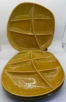 Vintage Fondue Plates Harvest Gold / Yellow Stoneware Square Divided Set Of 4 • $28