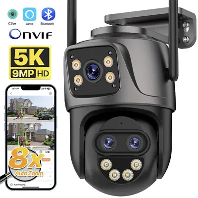 9MP 5K Wifi Security Camera Dual Lens 1-8X Zoom Outdoor PTZ IP Night Vision Cam • £39.99