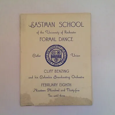 Vtg 1935 Eastman School & University Rochester Formal Dance Card CBS Orchestra • $12.99