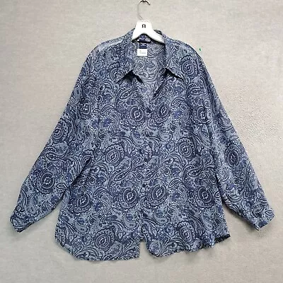Venezia Jeans Women Top Button Up Collar 18/20 Blue Paisley Sheer Long Sleeve • $11.91