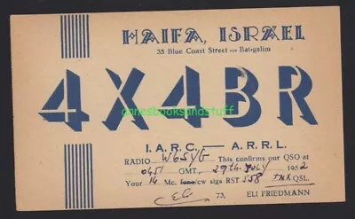 QSL CARD Ham Radio Card * 4X4BR 1952 HAIFA ISRAEL Eli Friedman BUREAU STAMP • $6.50