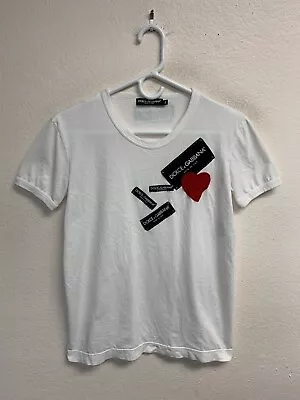 Dolce & Gabbana Women's T-Shirt Top Size 36 Small White Heart Designer *SEE FLAW • $24.95