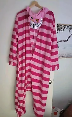 Ladies Pink Stripe Cheschire Cat One Piece Bodysuit/costume. Great Condition. • $25