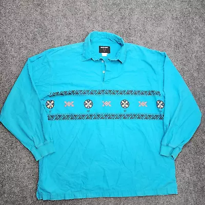 Vintage Frontier Series Shirt Mens XL Henley Blue Aztec Western Cowboy Rancher • $29.97