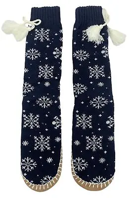 MUK LUKS Holiday Original Slipper Socks Navy Blue/Let It Snow • $14.99