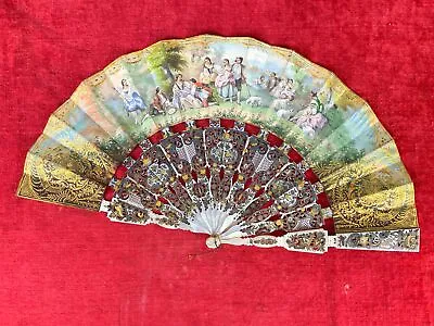 Hand Fan. Mother-of-pearl Links. Carved And Painted By Hand. France. Xviii - Xix • $900