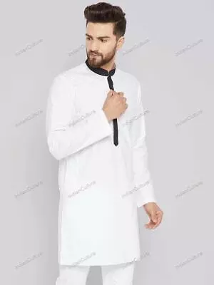 Mens Kurta Cotton White Color Plain Traditional Ethnic Festival Mens Kurta For G • $19.68