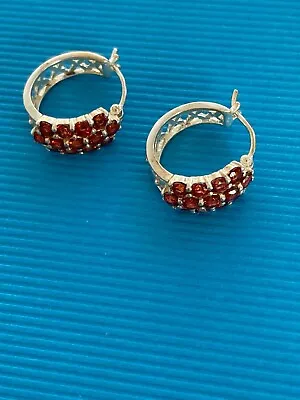 Hessonite Garnet Huggie Hoop Earrings - Silver • £24.99