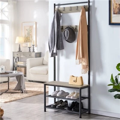 $58.99 • Buy Hall Tree With Shoe Storage Bench Entryway Coat Rack Shoe Bench With 9 Hooks New