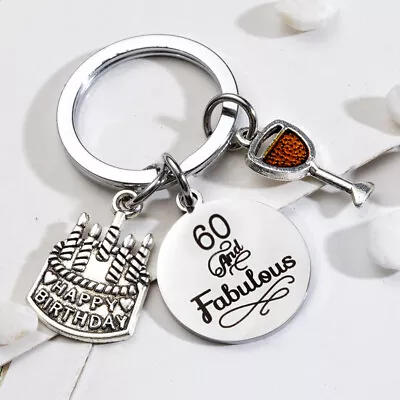 60th Teen Mum Dad Gift Grandma Fabulous Pattern Stainless Steel Birthday Keyring • $8.35