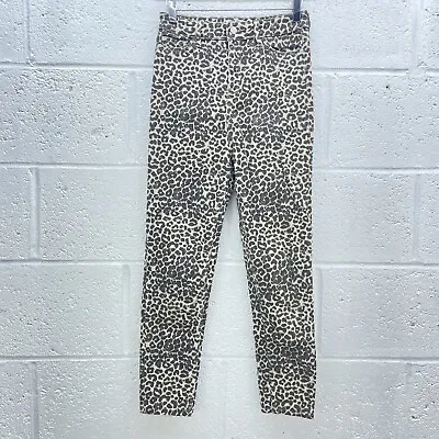 Vintage Tan Brown Leopard Skinny Jeans Non Stretch Denim Uk 8 • £14.99