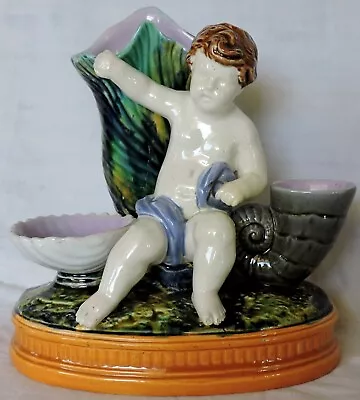 Minton ?  Majolica Cherub Shell • $450