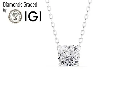 IGI F/VS1 2.00 CT Solitaire Lab-Grown Cushion Diamond Pendant 18K White Gold • £1322