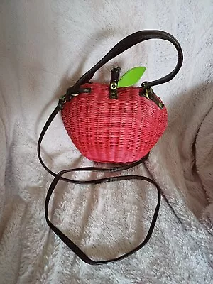 Ollie And Nic  Red Apple Shaped Bag Bamboo Construction Fully Lined With Cotton • £15