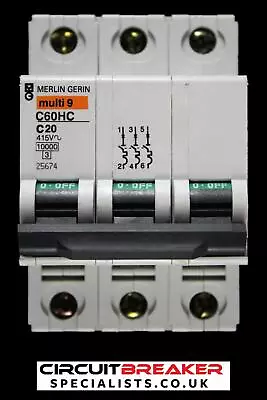 MERLIN GERIN 20 AMP CURVE C 10kA TRIPLE POLE MCB CIRCUIT BREAKER C60HC 25674 • £10.99