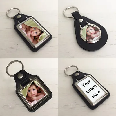 £5.99 • Buy Lux Faux Leather Photo Keyring, Personalised Gift Bag Tag, Any Logo Text Badge
