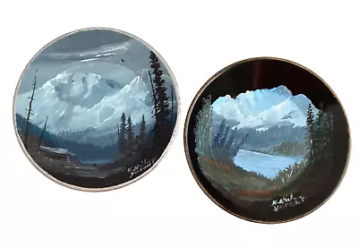 Vintage Gold Mining Pan Paintings Mountain Scene Whitehorse Yukon Hattie Nielsen • $25.97