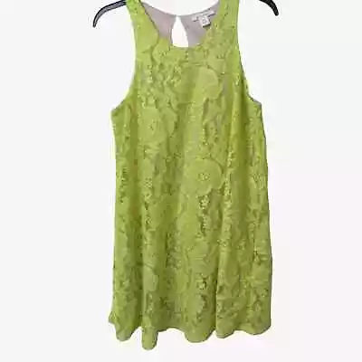 Miami Brand Womens Medium Dress Bright Yellow Green Lace Buttons Back Of Neck • $8.40