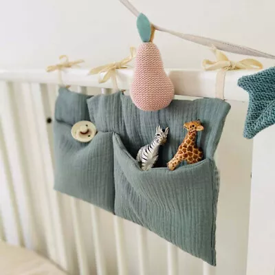 Cotton Hanging Crib Storage Bag Baby Cot Pocket Organiser Nursery Bedside Toys • £6.18
