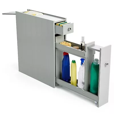 £45.99 • Buy Slim Bathroom Storage Unit - Grey Slimline Narrow Cabinet W/ Shelving - VonHaus