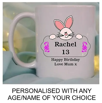 Personalised Birthday Mug Cute Rabbit Girls Mummy Daughter Any Age Gift For Her • £10.95