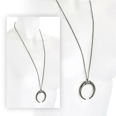 Beautiful 30  Long Hematite - Crystal - Diamante Horn Pendant Chain Necklace. • £3.19