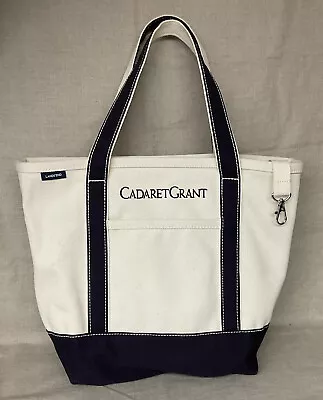 Lands End Cream Dark Navy Large Canvas Tote Bag Beach Monogrammed New • $24