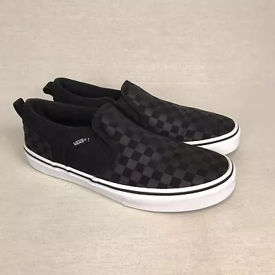 Vans Asher Checkerboard Slip On Trainers Sneaker Black White UK 5.5 EU4 38.5 • £35