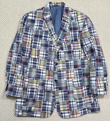 Turtleson Madras Patchwork Blazer Mens 48L Cotton Plaid Double Vent Sport Coat • $149.99