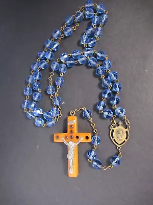 VTG Bakelite Stanhope Crucifix Blue Uranium Glass Beads Rosary Missing 2 Viewers • $33.88