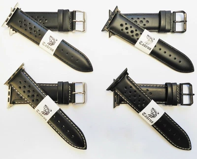 $38.95 • Buy TAURUS BLACK GENUINE LEATHER RALLY PERFORATED WATCH BAND FOR APPLE WATCH 42mm